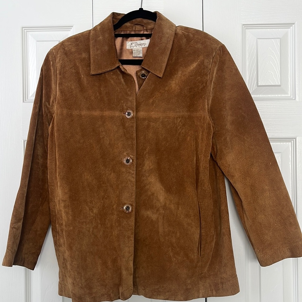 Vintage Norm Thompson Petite Tan Leather Suede Button Up Shacket Size 16P